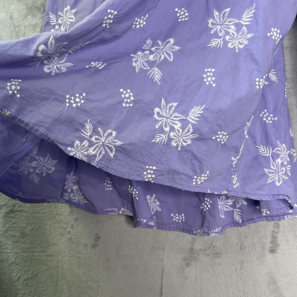 O-necue‎ Popover Blouse Embroidered Womens 5XL Purple Floral Long Sleeve Cotton - Picture 5 of 16